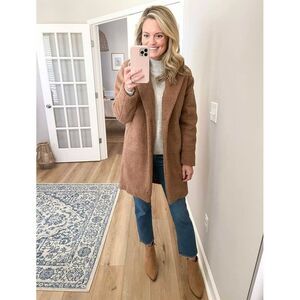 DAILY/ RITUAL Womens Teddy Bear Fleece Oversized-Fit Lapel Jacket Size XS